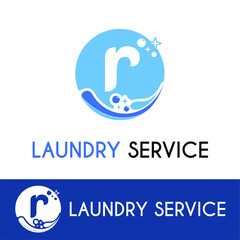 Initial r Letter with Bubble Splash Shine for Laundromat, Washing, Cleaning Service, housework, maid, Business logo idea	
