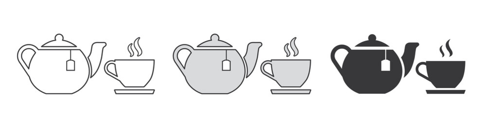 Tea cup and tea pot vector icon set banner