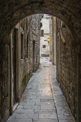 Narrow alley in the old town of Split, Croatia