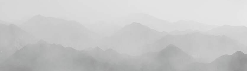 Grey fog in the mountains.