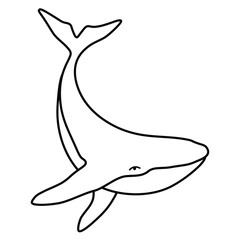 Humpback whale minimalist simple outline vector logo illustration. Isolated contour whale drawing on white background