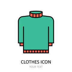 Vector illustration with pullover icon. Outline drawing.