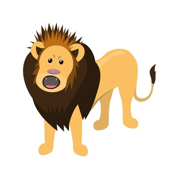 cute cartoon flat lion roaring, vector isolated on white, illustration for children