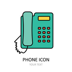 Vector illustration with retro phone. Outline drawing.