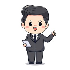 Illustration of a businessman with pointing finger cute kawaii chibi character design
