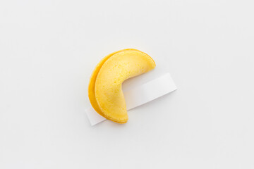 Chinese fortune cookie with space for message text on empty blank