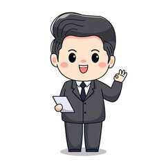 Illustration of a businessman with ok sign cute kawaii chibi character design