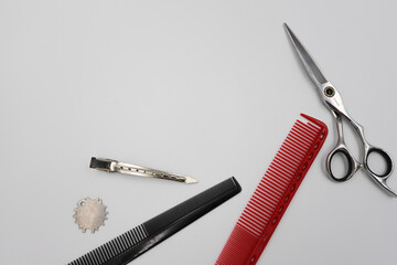 set of professional stylist tools on a light background