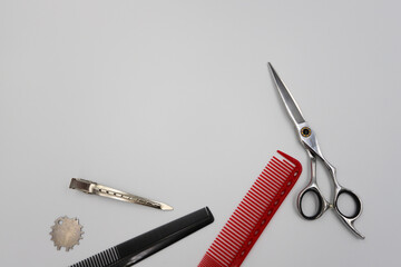 set of professional stylist tools on a light background