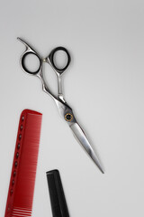 set of professional stylist tools on a light background