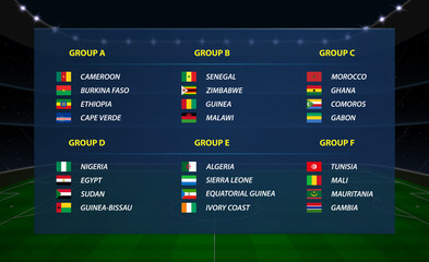 Africa nations soccer cup groups. All flags