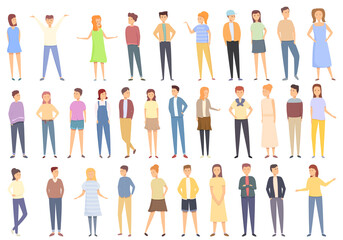 Kids fashion icons set cartoon vector. Young advertising. Cute child