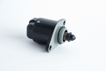 Auto parts . Car injector engine idler . close up on white background. idle air control valve