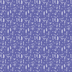 Lavender flowers white silhouettes seamless pattern on Very Peri color background