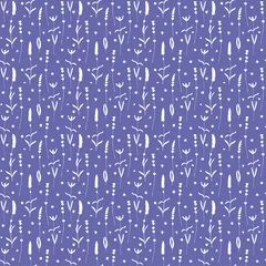 Stof per meter Very peri Lavendel bloemen witte silhouetten naadloze patroon op Very Peri kleur achtergrond