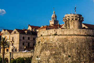 Fototapeta premium Great Governor's Tower in Korcula town, Croatia