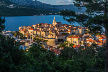 Aerial view of Korcula town, Croatia