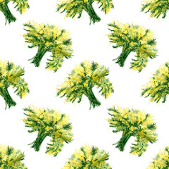 Seamless mimosa flowers bouquet pattern. Watercolor floral background for spring decorations, textile, wrapping