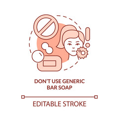 Dont use generic bar soap terracotta concept icon. Skincare routine tip abstract idea thin line illustration. Isolated outline drawing. Editable stroke. Roboto-Medium, Myriad Pro-Bold fonts used