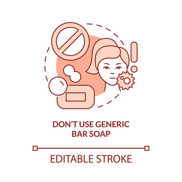 Dont use generic bar soap terracotta concept icon. Skincare routine tip abstract idea thin line illustration. Isolated outline drawing. Editable stroke. Roboto-Medium, Myriad Pro-Bold fonts used