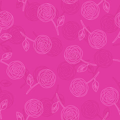 Simple rose flowers line seamless pattern