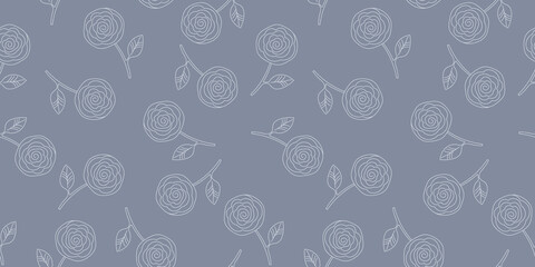Simple rose flowers line seamless pattern
