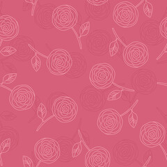Simple rose flowers line seamless pattern