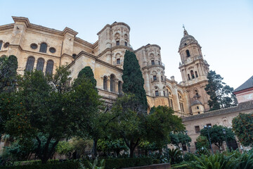 Naklejka premium View of the cathedral and its gardens of the Incarnation of the city of Malaga, Andalusia. Spain