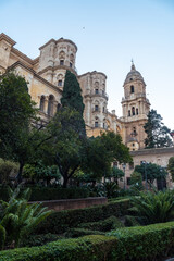 Fototapeta na wymiar View of the cathedral and its gardens of the Incarnation of the city of Malaga, Andalusia. Spain
