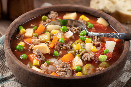 Bowl of vegetable beef soup