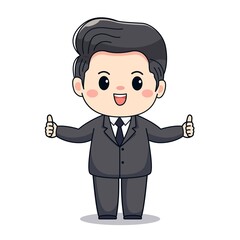 Illustration of a businessman with thumbs up cute kawaii chibi character design