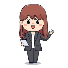 Cute businesswoman with formal suit and ok sign kawaii chibi character design