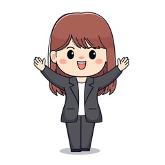 Cute businesswoman with formal suit hands up kawaii chibi character design