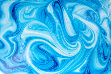 blue color abstract fluid art in a white canvas, abstract pour painting