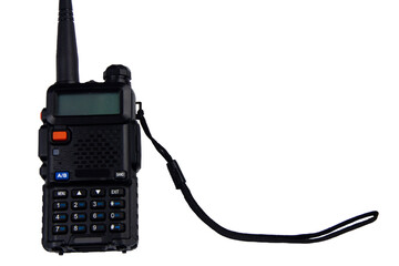 Black classic walkie-talkie with display, antenna and keyboard 