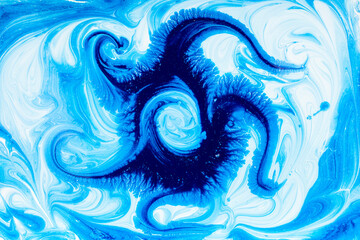 blue color abstract painting shaped like starfish or octopus