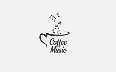 coffee music cafe bar restaurant logo illustration vector icon, coffee cup with music note isolated circle