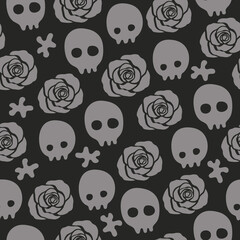 Skull rose seamless pattern. Vector background.