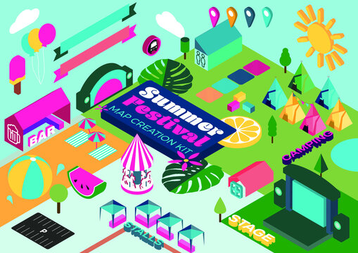Isometric 3D Summer Festival Event Creation Map Kit