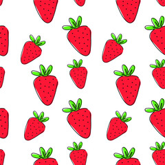 one line illustration of strawberry fruit. seamless pattern. can be used for wrapping paper, print, fabric, background, wallpaper, cover, pattern fill