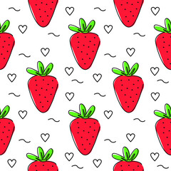 one line illustration of strawberry fruit. seamless pattern. can be used for wrapping paper, print, fabric, background, wallpaper, cover, pattern fill