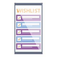 Smartphone wishlist icon cartoon vector. Store list. Write paper
