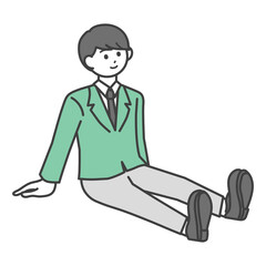 地べたに座っている学生の男の子のイラスト素材