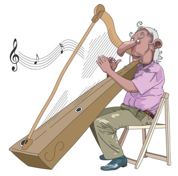Musicien romantique à la harpe