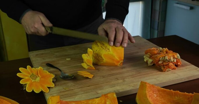 Time Lapse, Cuoco taglia e sbuccia una zucca
