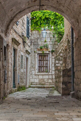Narrow alley in the old town of Dubrovnik, Croatia