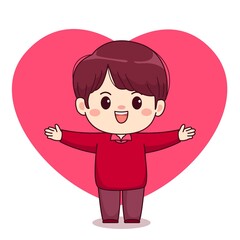Valentine day love sign cute boy kawaii chibi character design