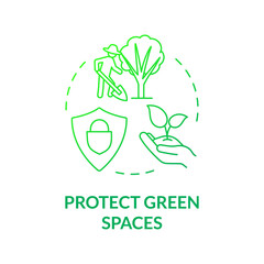 Protect green gradient spaces green gradient concept icon. Air pollution prevention abstract idea thin line illustration. Isolated outline drawing. Roboto-Medium, Myriad Pro-Bold fonts used