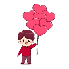 Valentine day love sign cute boy with baloons kawaii chibi character design