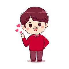 Valentine day love sign cute boy kawaii chibi character design
